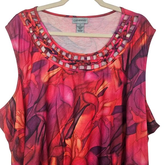 Catherines Blouse Floral Blouse Women 4X Red Sleeveless Blouse Scoop Neck Top - Picture 2 of 6